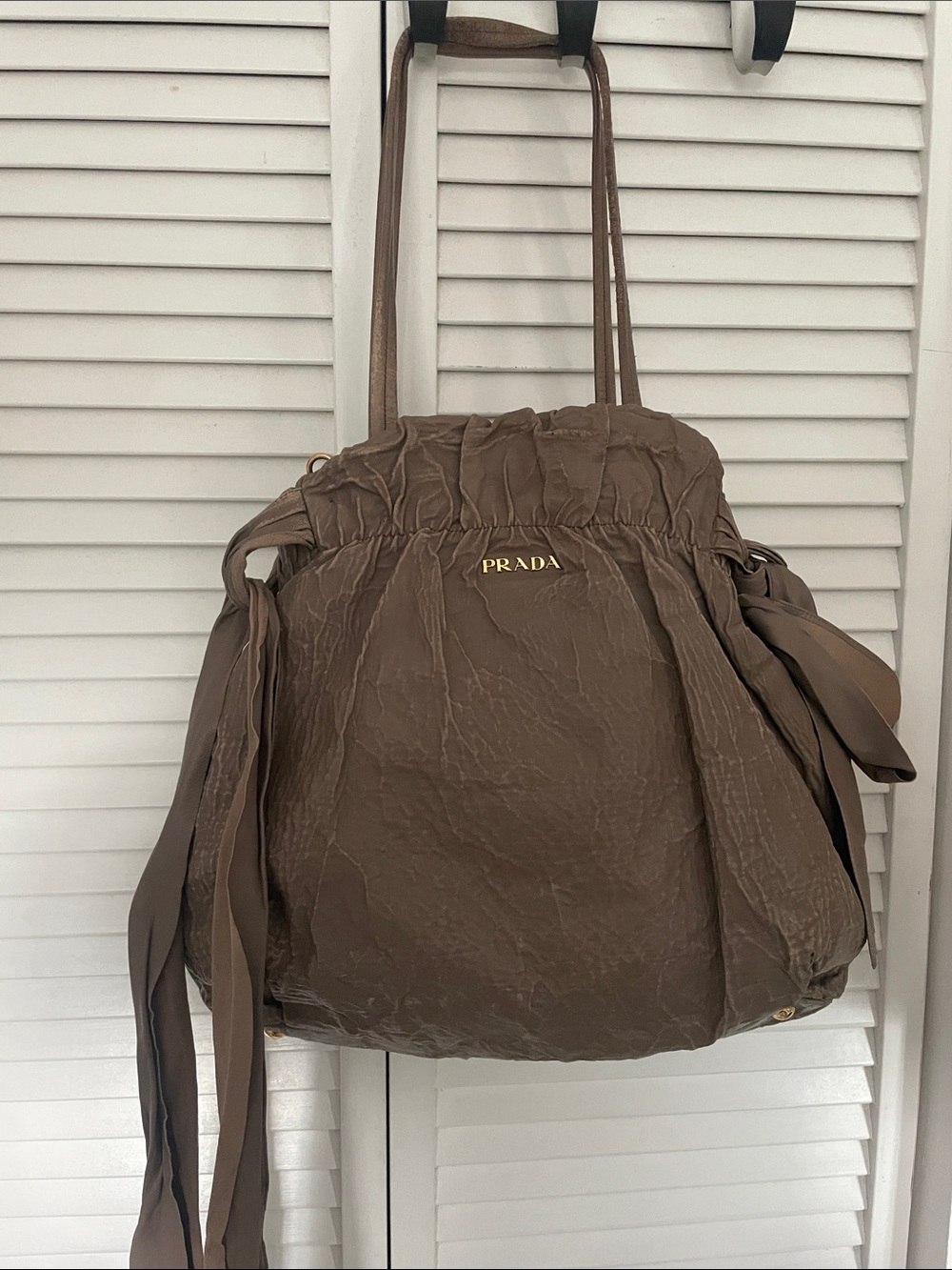 PRADA nappa wrinkle leather tote made in Italy